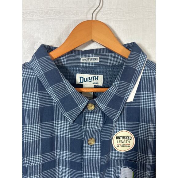 Duluth Button Up 3X Blue Plaid NEW Relaxed Untucked Hemp Organic Cotton Vented - Picture 5 of 15